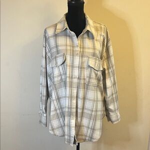 H&M Beige and White Plaid Casual Shirt